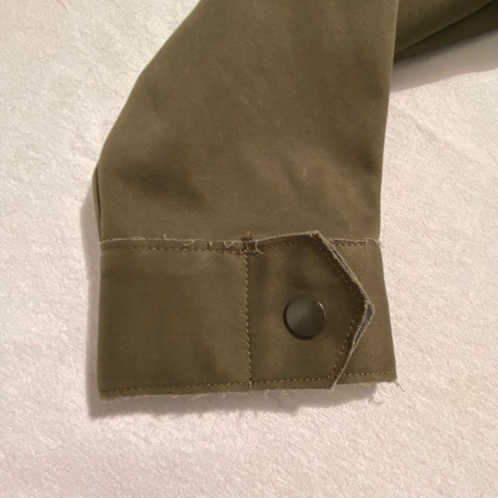 Zara Olive Green Hooded Jacket Denim Zip Utility Boxy Small - Picture 9 of 16